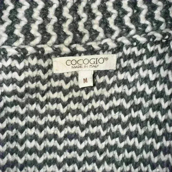 Long Wool Duster Cocogio Sweater Italian Gray Off-White Med button - Picture 8 of 10